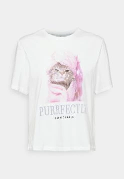 Budget 🧨 ONLY Petite Damen ONLKEIRA BOXY CAT BOX - T-Shirt Print - Bright White Purrfectly 👏