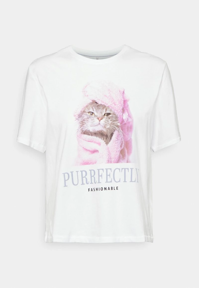 Budget 🧨 ONLY Petite Damen ONLKEIRA BOXY CAT BOX - T-Shirt Print - Bright White Purrfectly 👏