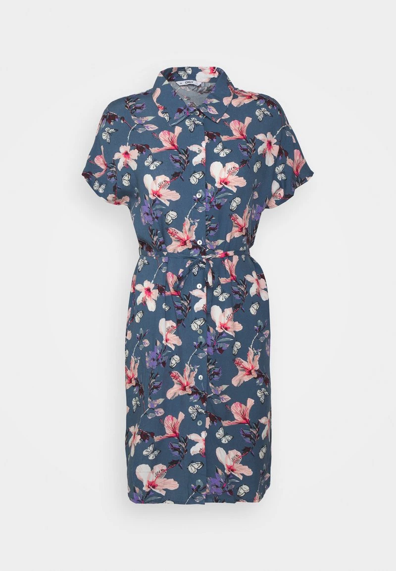 Bester Verkauf ⌛ ONLY Petite Damen ONLNOVA LIFE 👚 SHIRT 👗 DRESS - Blusenkleid - Vintage Indigo Butterfly Floral 🎉