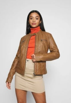 Brandneu ⌛ ONLY Petite Damen ONLBANDIT BIKER - Kunstlederjacke - Cognac 💯