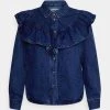 Rabatt ✔️ ONLY Petite Damen ONLINDIGO LIFE FRILL - Hemdbluse - Medium Blue Denim 🤩