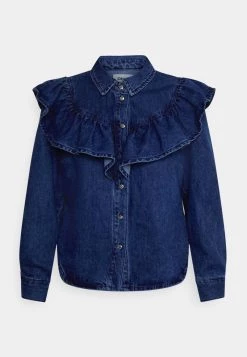 Rabatt ✔️ ONLY Petite Damen ONLINDIGO LIFE FRILL - Hemdbluse - Medium Blue Denim 🤩