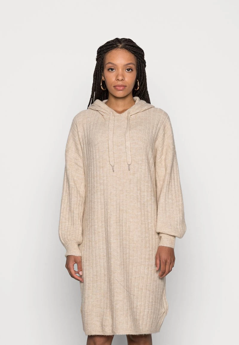 Coupon ❤️ ONLY Petite Damen ONLKARINNA LONG HOOD 👗 DRESS - Strickkleid - Pumice Stone Melange 🎉
