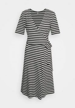 Angebote 😀 ONLY Petite Damen ONLMAY STRIPE 👗 DRESS - Freizeitkleid - Black/cloud Dancer 🤩