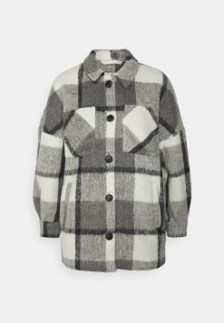 Neu 🔔 ONLY Petite Damen ONLMIA LOU CHECK SHACKET - Kurzmantel - Medium Grey Melange 👏