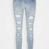 Am billigsten ⌛ ONLY Petite Damen ONLCORAL LOW DESTROYD - 👖 Jeans Skinny Fit - Light Blue Denim ⌛