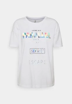 Brandneu 🔥 ONLY Petite Damen ONLFIONA LIFE OVERSIZE BOX TOP - T-Shirt Print - Bright White/parallel ❤️