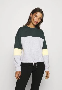 Brandneu 👍 ONLY Petite Damen ONLINC EVERY STRING O-NECKBLOCK - Sweatshirt - Light Grey Melange/mallard Green 🎁