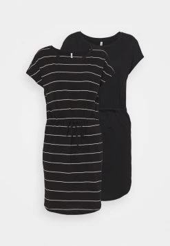Schlussverkauf ❤️ ONLY Petite Damen ONLMAY LIFE 👗 DRESS 2 PACK - Jerseykleid - Black/thin Stripe/black Solid 🥰